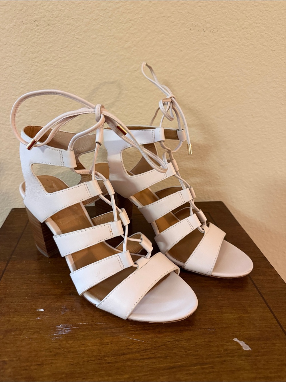 Coach White Larissa Lace-Up City Block Heel Sandals